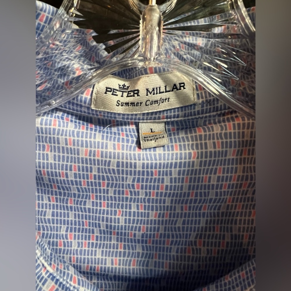 Peter Millar Summer Comfort Polo Geo Poolside Stretch Sz Large Flamingo 31x25 - Picture 3 of 5
